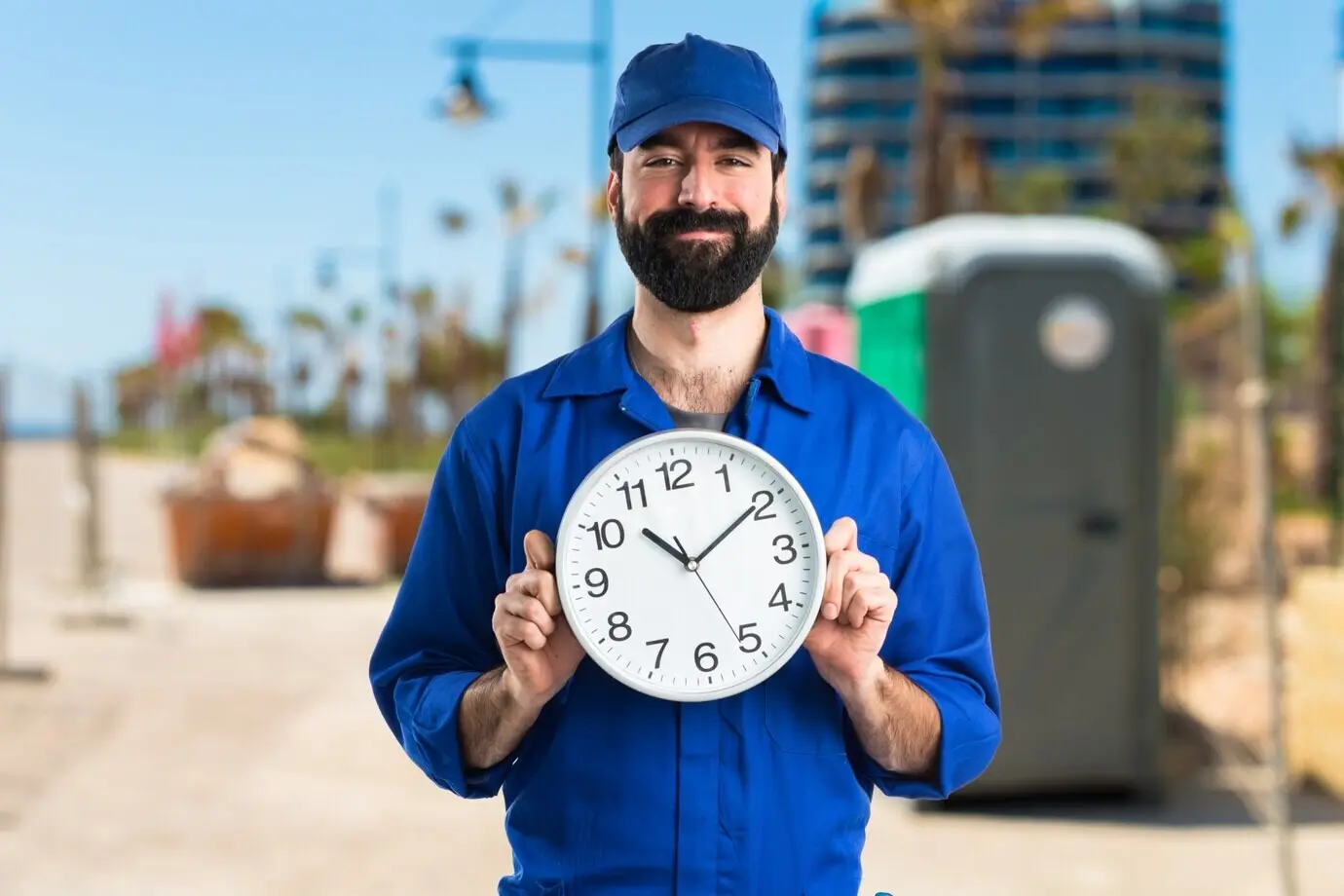 A plumber holding a clock